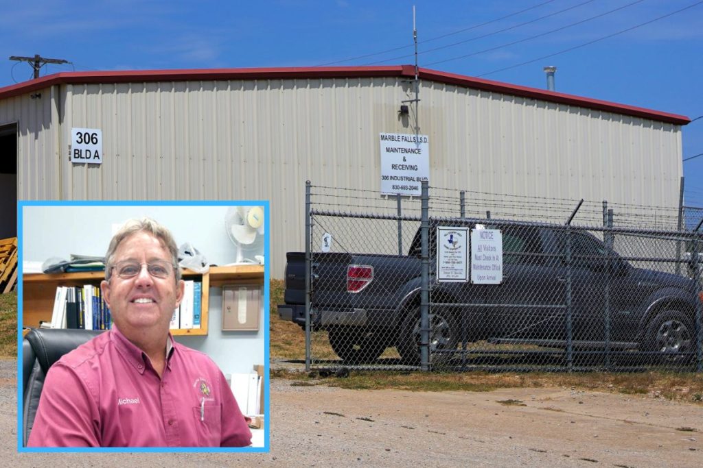 Maintenance building with inset of Chief Michael Phillips